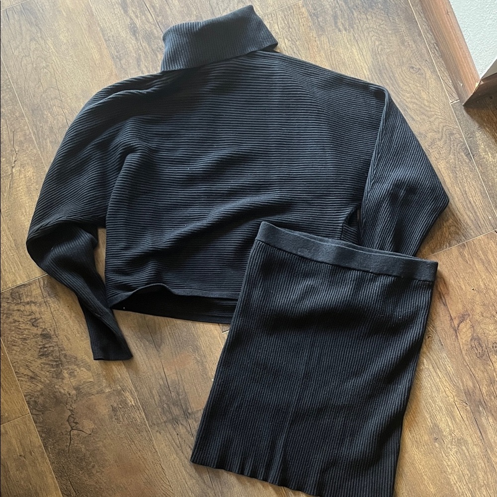 Old Navy Black Ribbed Turtleneck Sweater and Skirt Set